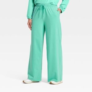 JoyLab Women's Washed Jersey Wide Leg Pants Turquoise Green